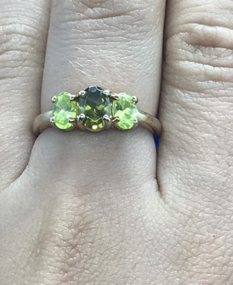 925 Sterling Silver Gold Plated Peridot Ring Size 8